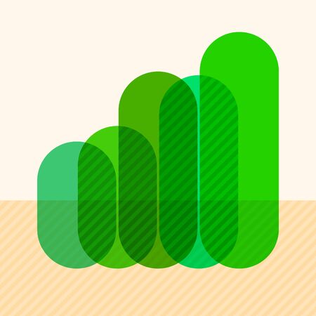Infographics with rising green overlapping bars and marked sectorsのイラスト素材