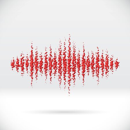 Sound waveform made of chaotic scattered red ballsのイラスト素材