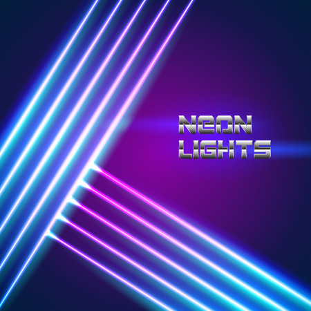 Bright neon lines background with 80s style and chrome lettersのイラスト素材