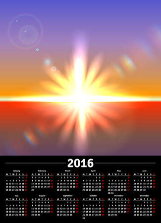 Calendar 2016 with scenic view of sunny landscapeのイラスト素材