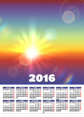 Calendar 2016 with scenic view of sunny landscapeのイラスト素材
