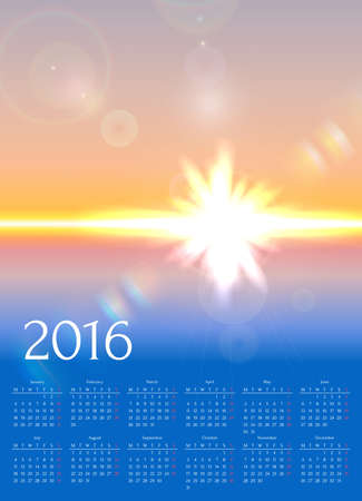 Calendar 2016 with scenic view of sunny landscapeのイラスト素材