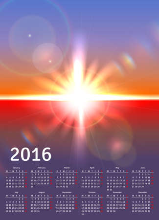 Calendar 2016 with scenic view of sunny landscapeのイラスト素材