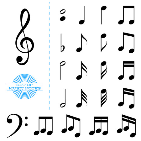 Set of classic black music notes with keyのイラスト素材