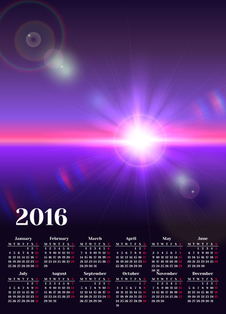 Calendar 2016 with scenic view of sunny landscapeのイラスト素材
