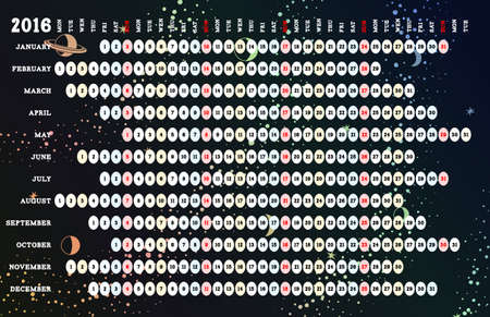 Linear calendar 2016 with days color coding