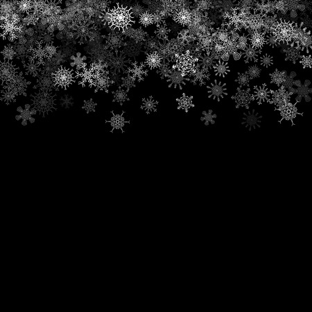 Snowfall with random snoflakes layers in the darkのイラスト素材
