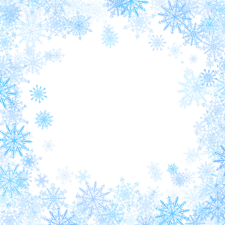 Rectangular frame with small blue snowflakes layered aroundのイラスト素材