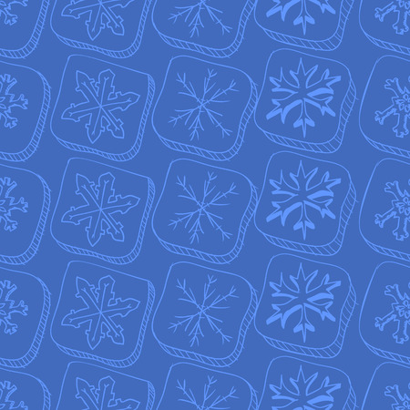 Christmas pattern with snowflake sketch on blue backgroundのイラスト素材
