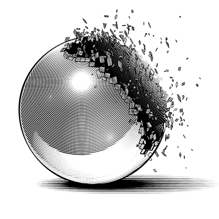 Engraving styled broken ball drawn with linesのイラスト素材