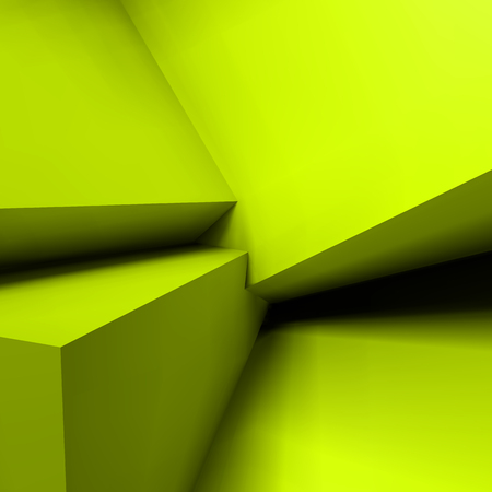 Abstract geometric background with realistic overlapping acid green cubes