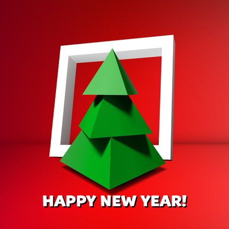 Christmas tree made of 3d low poly pyramids with frameのイラスト素材