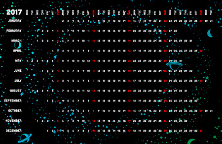 Calendar 2017 with days color coding. Linear calendar gridのイラスト素材