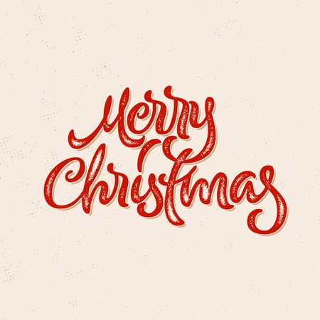 Merry Christmas calligraphic hand drawn lettering card with vintage letterpress print style for winter xmas holidaysのイラスト素材