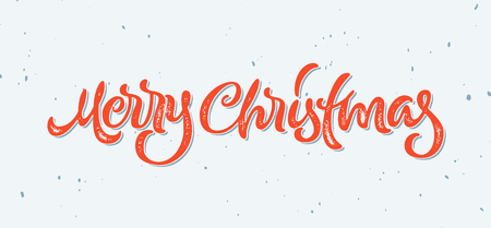 Merry Christmas calligraphic hand drawn lettering card with vintage letterpress print style for winter xmas holidaysのイラスト素材