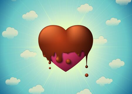 Valentines Day purple heart poured with hot chocolate in the cloudsのイラスト素材