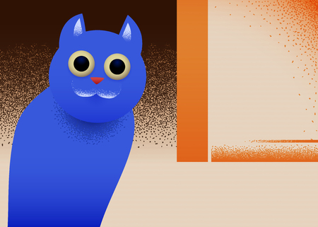 Cat sitting in the corner retro styled illustration with noisy shadows and bauhaus minimalismのイラスト素材