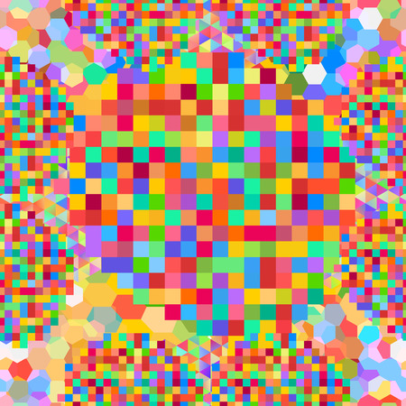 Seamless pattern with rainbow colored glitch styled bright shapesのイラスト素材