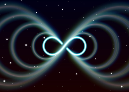 Magic lemniscate symbol, infinity or sideways eight spreads the mystic energy in spiritual spaceのイラスト素材