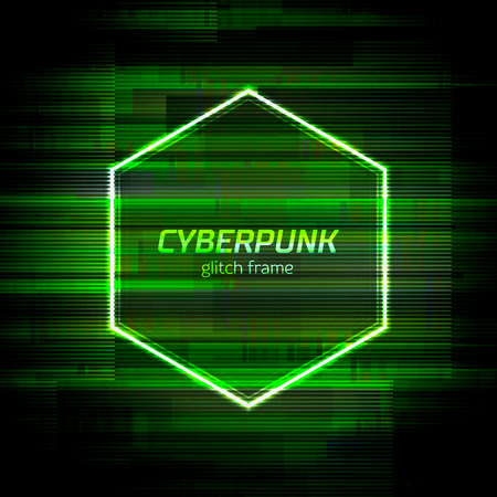 Glitch frame with technology error and neon triangleのイラスト素材