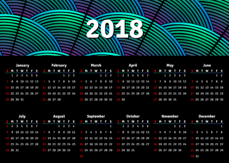 Calendar 2018 horizontal A4 format starts Sundayのイラスト素材