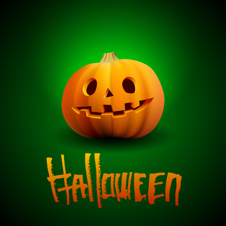 Halloween pumpkin carved portrait with spooky face and letteringのイラスト素材