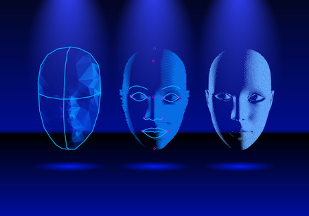 Face recognition technology in progress, from old science to modern smartphone login verificationのイラスト素材