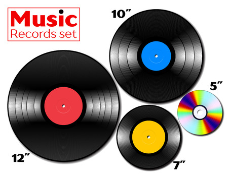 Vinyl lp and ep references collection with various sizes of music media.のイラスト素材