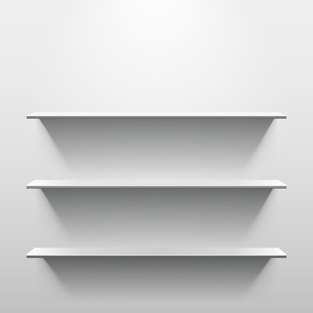 Three shelves on the wall with light and shadow in empty white roomのイラスト素材