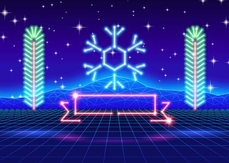 Christmas card with neon snowflake and computer.のイラスト素材