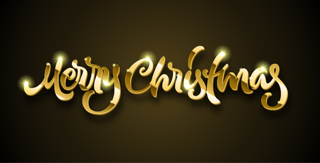 Merry Christmas golden calligraphic hand drawn lettering.のイラスト素材