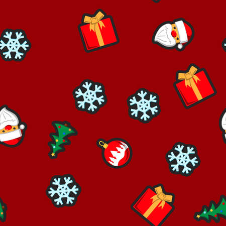 Christmas pattern with holiday toys and symbols in flat cartoon style.