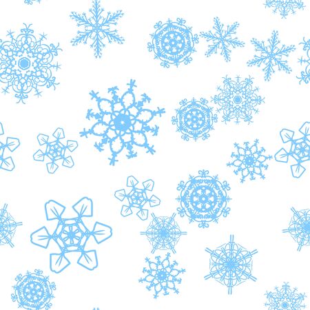 Christmas snow seamless pattern with beautiful snowflakes falling and scattered on tiled repeating ornament of winter snowのイラスト素材