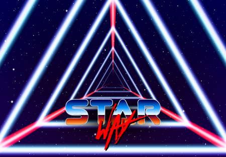 Neon tunnel in space with 80s styled laser lines for futuristic poster vector illustrationのイラスト素材