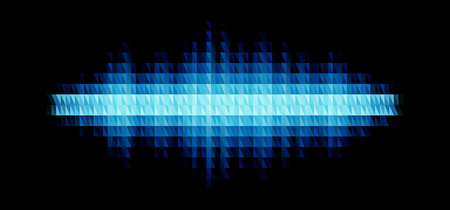 Audio or music blue shiny sound waveform with triangular light filter with colorful triangles for...