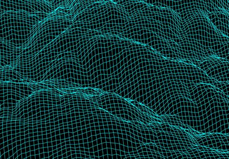 Digital landscape with mountains made of line grid in futuristic technology or science styleのイラスト素材