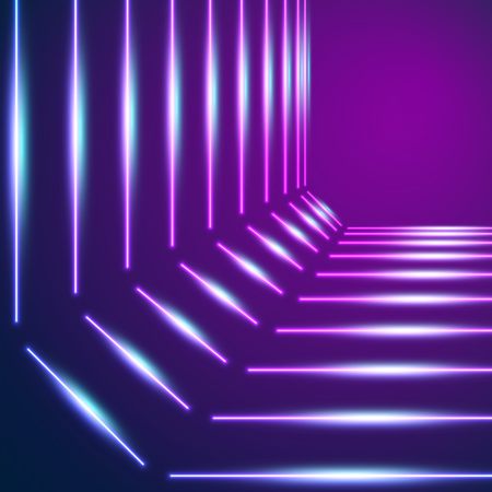 Bright neon lines background with 80s style laser raysのイラスト素材
