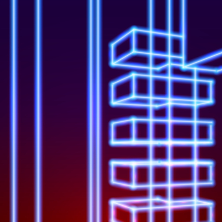 Bright neon lines abstract background with retro computer technology 80s style for party postersのイラスト素材