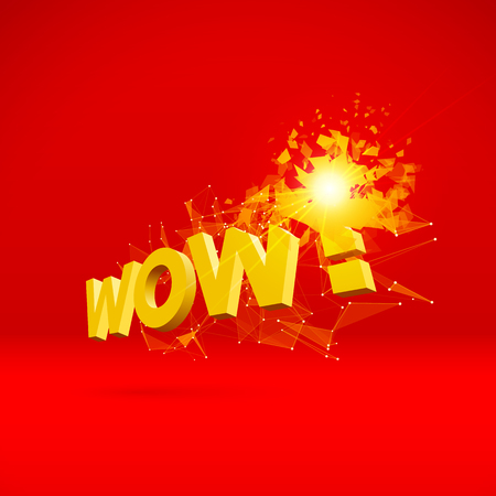 Wow exploding sign for party or commercial sale offering with red and yellow explosion