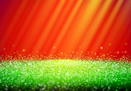 Green glitter retro background with abstract shiny light rays in the darkness of red backdropのイラスト素材
