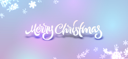 Christmas snowflakes background with falling winter snow made of blurred shiny snowflakes with lettering or calligraphic greeting text and ornament for invitation, xmas card or holiday posterのイラスト素材