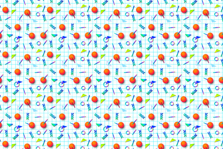 Abstract background with 80s memphis style pattern and vibrant psychedelic colors