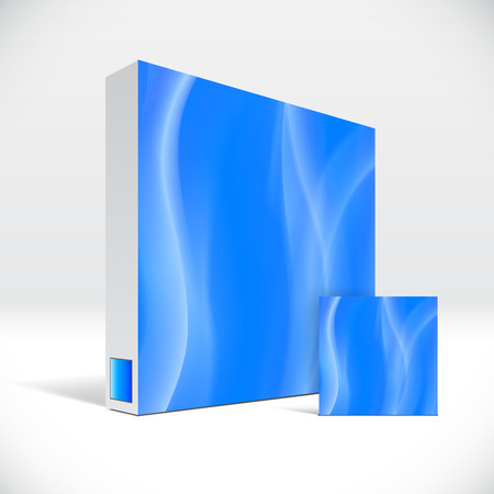 3D Identity packaging box with abstract blue lines coverの写真素材