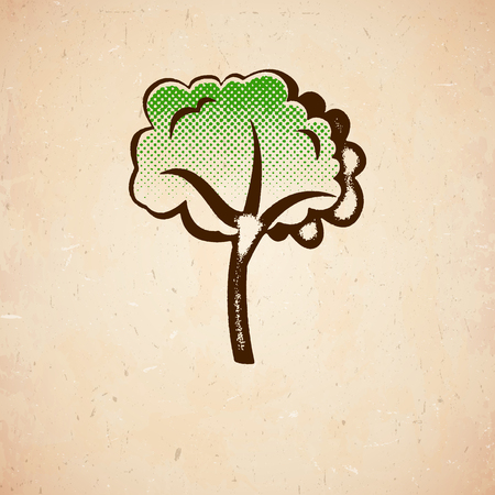 Vintage printed card with tree on old scratched paperの写真素材