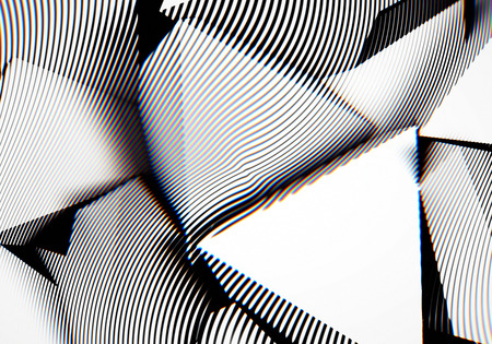 Abstract background with engraving or woodcut styled 3d shapes and color glitch effectの写真素材