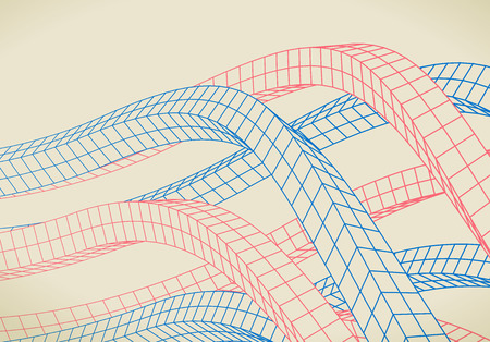 Abstract background with 3D grid lines waving in retro technology styleのイラスト素材