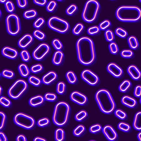 Neon seamless pattern with 80s style shiny shapes and glowing purple colorのイラスト素材