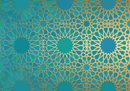 Abstract background with islamic ornament, arabic geometric texture. Golden lined tiled motif.のイラスト素材