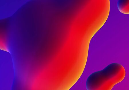 Fluid design liquid blobs with vibrant intense colors flying over abstract background