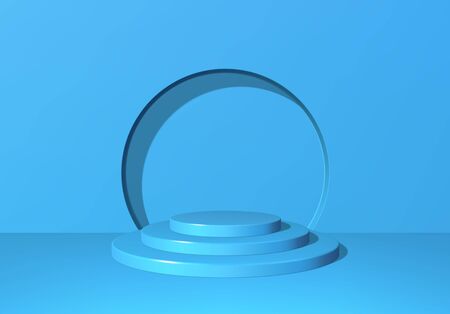 3d pedestal or podium with round steps on stage and minimalistic blue backgroundのイラスト素材